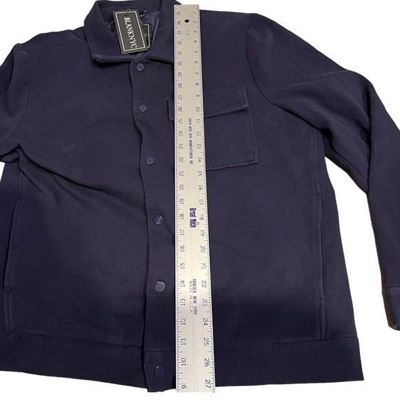Blank NYC Jacket Men’s L Navy Blue Twill Shacket Snap Button Chest Pocket - Picture 4 of 16